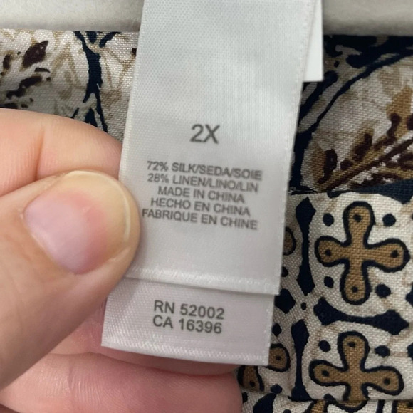 Liz Claiborne Silk Linen Blend Long Sleeve Button Down Patterned Shirt 2X - Picture 4 of 6